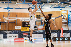 Basketball, Basketball Superliga 2022/23, Platzierungsrunde 5, Oberwart Gunners, Flyers Wels, Derek Hanes (14), Terrell Allen (5)