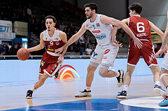 Basketball, Basketball Superliga 2022/23, Grunddurchgang Runde 20 , Oberwart Gunners, Flyers Wels, Lukas Hahn (9), John Joseph Rauch (11), Aleksej Kostic (6)