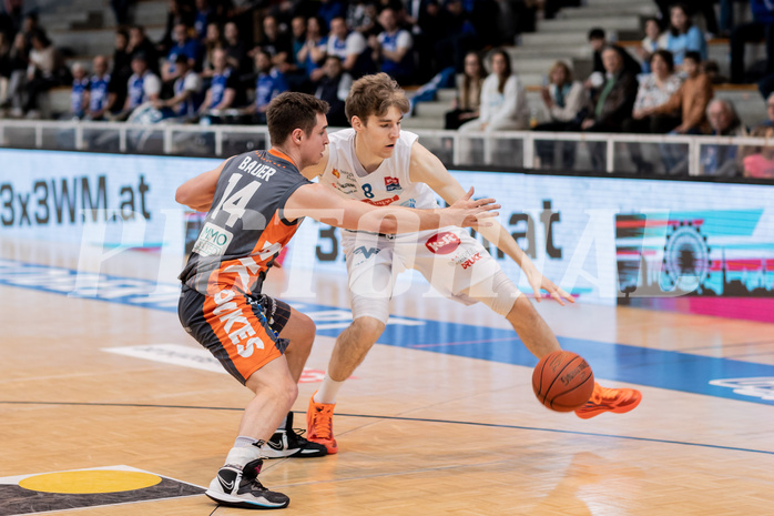 Basketball, Basketball Superliga 2022/23, Platzierungsrunde 10, Oberwart Gunners, Klosterneuburg Dukes, Valentin Bauer (14), Florian Koeppel (8)