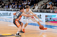 Basketball, Basketball Superliga 2022/23, Platzierungsrunde 10, Oberwart Gunners, Klosterneuburg Dukes, Valentin Bauer (14), Florian Koeppel (8)