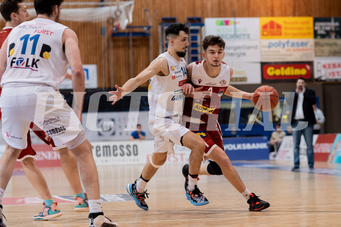 Basketball, Basketball Superliga 2022/23, Grunddurchgang Runde 20 , Oberwart Gunners, Flyers Wels, Derek Hanes (14), Lukas Hahn (9)