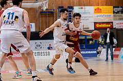Basketball, Basketball Superliga 2022/23, Grunddurchgang Runde 20 , Oberwart Gunners, Flyers Wels, Derek Hanes (14), Lukas Hahn (9)