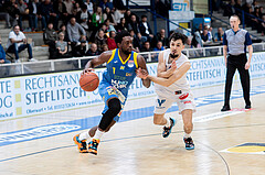 Basketball, Basketball Superliga 2022/23, Grunddurchgang Runde 20 , Oberwart Gunners, Flyers Wels, Kelvin Lewis (1), Derek Hanes (14)