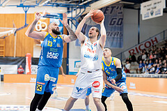 Basketball, Basketball Superliga 2022/23, Grunddurchgang Runde 20 , Oberwart Gunners, Flyers Wels, Nebojsa Dukic (13), Renato Poljak (16), Philip Jalapoor (5)