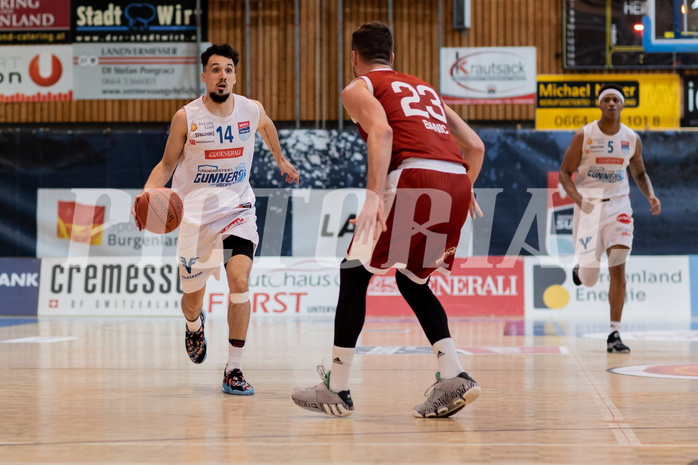Basketball, Basketball Superliga 2022/23, Grunddurchgang Runde 20 , Oberwart Gunners, Flyers Wels, Derek Hanes (14), Emilio Banic (23), Rob Howard (5)