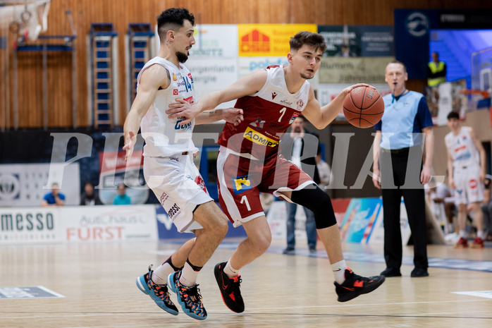 Basketball, Basketball Superliga 2022/23, Grunddurchgang Runde 20 , Oberwart Gunners, Flyers Wels, Derek Hanes (14), Lukas Hahn (9)