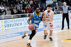 Basketball, Basketball Superliga 2022/23, Grunddurchgang Runde 20 , Oberwart Gunners, Flyers Wels, Kelvin Lewis (1), Derek Hanes (14)