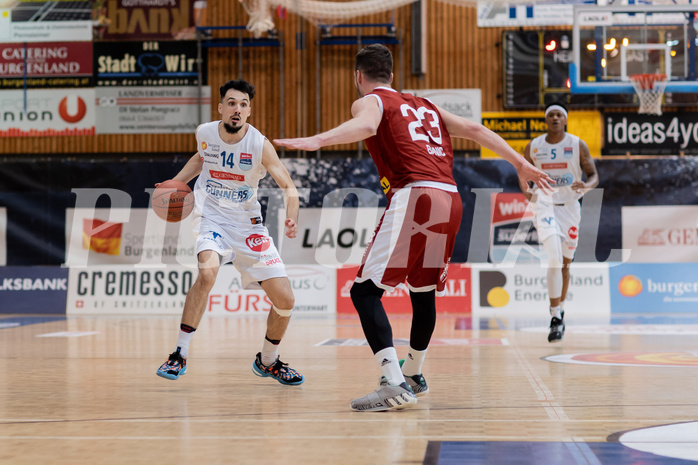 Basketball, Basketball Superliga 2022/23, Grunddurchgang Runde 20 , Oberwart Gunners, Flyers Wels, Derek Hanes (14), Emilio Banic (23), Rob Howard (5)