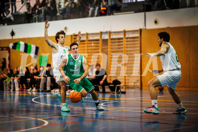 Basketball, Basketball Zweite Liga 2024/25, Grunddurchgang 16.Runde, UDW Alligators, KOS Celovec, Simon Marek (11), Niklas Michel (3)