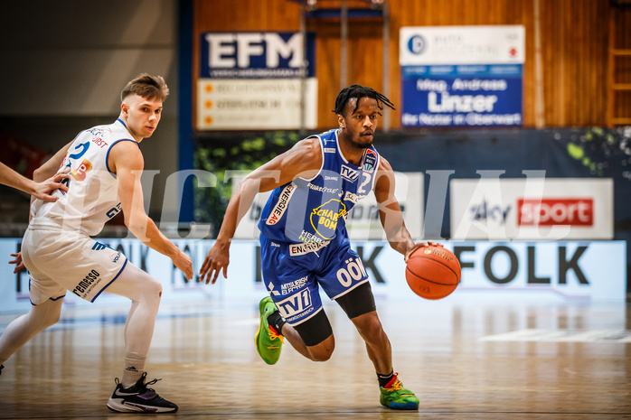 Basketball, bet-at-home Basketball Superliga 2021/22, Platzierungsrunde Spiel 1, Oberwart Gunners, Gmunden Swans, Cederic Anders (2)