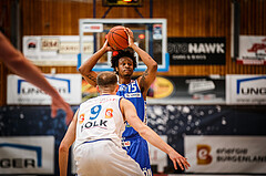 Basketball, bet-at-home Basketball Superliga 2021/22, Platzierungsrunde Spiel 1, Oberwart Gunners, Gmunden Swans, Stephon Jelks (15)