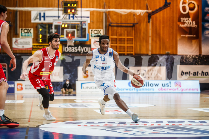 Basketball, bet-at-home Basketball Superliga 2020/21, Grunddurchgang, 18. Runde, Oberwart Gunners, Traiskirchen Lions, Quincy Diggs (13)