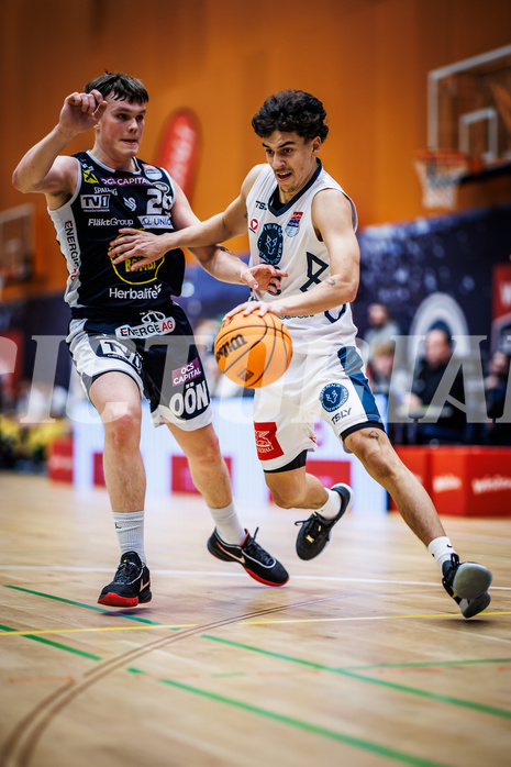 Basketball, Win2Day Superliga 2023/24, Grunddurchgang 9.Runde, Vienna Timberwolves, Gmunden Swans, Orri Gunnarsson (29), Daniele Kuchar (22)