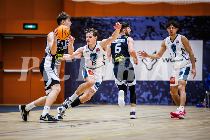Basketball, Win2Day Superliga 2023/24, Grunddurchgang 9.Runde, Vienna Timberwolves, Gmunden Swans, Jakob Lohr (12), Elias Wlasak (8)