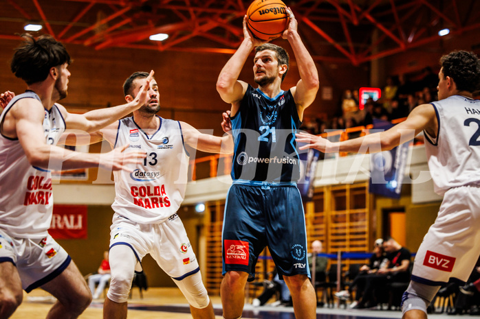 Basketball, win2day Basketball Superliga 2023/224, Grunddurchgang Runde 18, BBC Nord Dragonz, Oberwart Gunners, Moritz Lanegger (21)