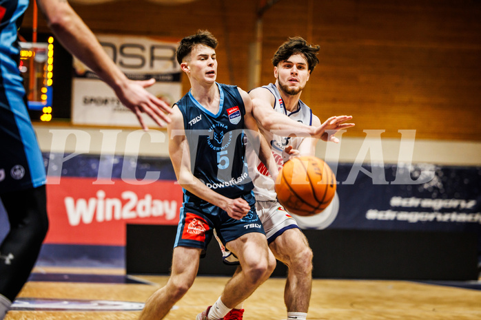 Basketball, win2day Basketball Superliga 2023/224, Grunddurchgang Runde 18, BBC Nord Dragonz, Oberwart Gunners, Jakob Konzet (5)