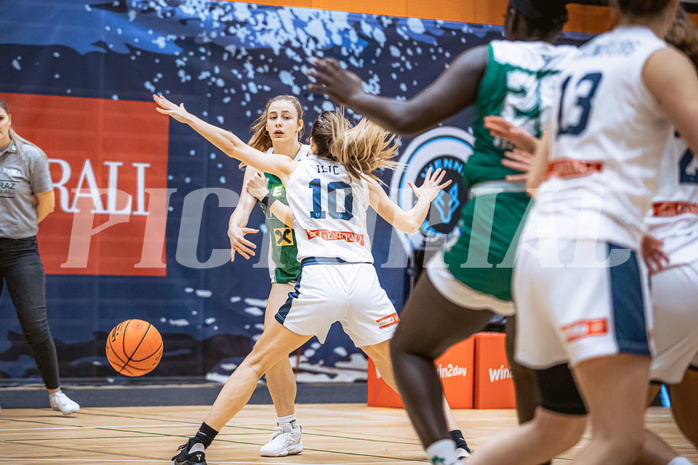 Basketball, Win2Day Basketball Damen Superliga 2022/23, Grunddurchgang 6.Runde, Vienna D.C. Timberwolves, UBI Holding Graz, Jördis Reisner (14), Iva Ilic (10)