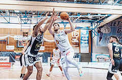 Basketball, Basketball Superliga 2023/24 , VF 2, Oberwart Gunners, Gmunden Swans, Patrick Emilien (15), Daniel Koeppel (14)