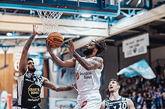 Basketball, Basketball Superliga 2023/24 , VF 2, Oberwart Gunners, Gmunden Swans, Trey Moses (24), Kris Monroe (13)