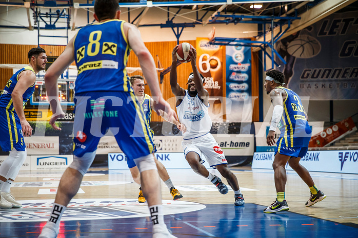 Basketball, bet-at-home Basketball Superliga 2020/21, Grunddurchgang, 12. Runde, Oberwart Gunners, UBSC Graz, Quincy Diggs (13)