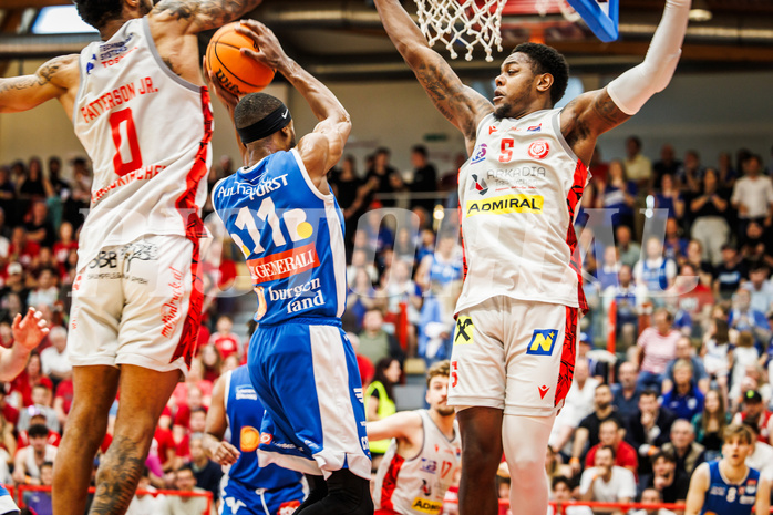 Basketball, win2day Basketball Superliga 2023/24, Halbfinale Spiel 5, Traiskirchen Lions, Oberwart Gunners, Derrek Brooks Jr. (11)