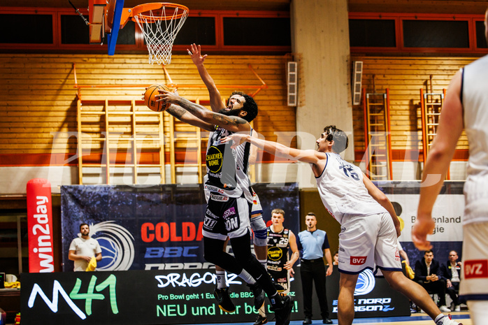 Basketball, win2day Basketball Superliga 2023/224, Grunddurchgang Runde 6, BBC Nord Dragonz, Gmunden Swans, Trey Alex Moses (24)