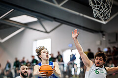 Basketball, Basketball Zweite Liga 2024/25, Viertelfinale Spiel 2, UDW Alligators, Kufstein Towers, Felix Erath (55), Ognjen Drljaca (6)