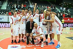Basketball ABL 2012/13 Snickers-Playoff  Finale 5. Spiel BC Zepter Vienna vs. Redwell Gunners Oberwart, Benedikt Danek (9), Ryan Richards (8), Stjepan Stazic (14), Jean Francois (5), Stefan Cvetinovic (4), Florian Trmal (12) , Devron Kocamis, Shawn R