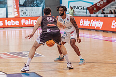 Basketball, Basketball Superliga 2023/24, Grundduchgang Runde 4., Oberwart Gunners, Kapfenberg Bulls, Kris Monroe (13), Nemanja Krstic (22)