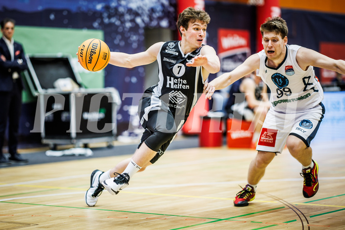 Basketball, Win2Day Superliga 2023/24, Grunddurchgang 21.Runde, Vienna Timberwolves, Kapfenberg Bulls, Miro Zapf (7), Jonas John (99)