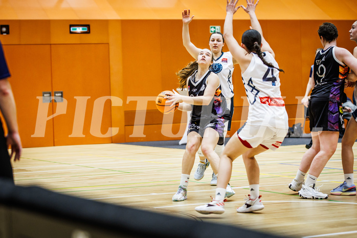 Basketball, Win2Day Basketball Damen Superliga 2023/24, Grunddurchgang 12.Runde, Vienna Timberwolves, Vienna United, Christina Hofstetter (24), Katharina Kindl (5)