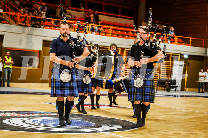 Basketball, win2day Basketball Superliga 2023/224, Grunddurchgang Runde 2, BBC Nord Dragonz, Flyers Wels, Caledonian Pipes and Drums Burgenland