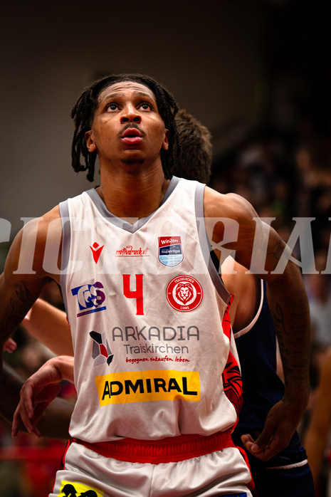 Basketball, win2day Basketball Superliga 2023/24, Grunddurchgang 4.Runde, Traiskirchen Lions, BBC Nord Dragonz, Demarcus Demonia (4)