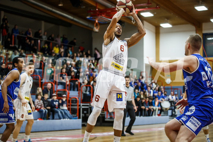 Basketball, Admiral Basketball Superliga 2019/20, Grunddurchgang 17.Runde, Traiskirchen Lions, Oberwart Gunners, Shawn L. Ray (6)