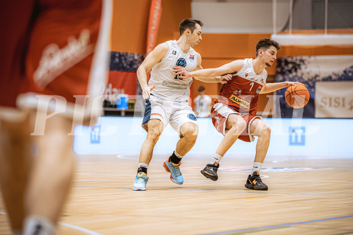 Basketball, Win2Day Superliga 2022/23, 5. Qualifikationsrunde, Vienna Timberwolves, Traiskirchen Lions, Jakob Szkutta (10), David Makivic (1)