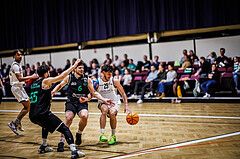 Basketball, Basketball Zweite Liga 2023/24, Grunddurchgang 17.Runde, Basket Flames, Union Deutsch Wagram Alligators, Ognjen Drljaca (6), Leonardo Lovrin (29)