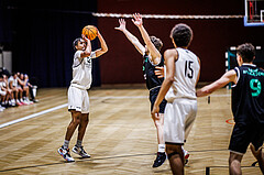 Basketball, Basketball Zweite Liga 2023/24, Grunddurchgang 17.Runde, Basket Flames, Union Deutsch Wagram Alligators, Jamie Ikem Onyemaechi (22)