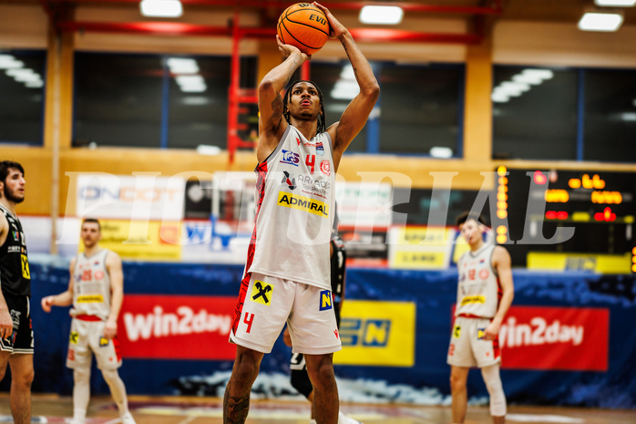 Basketball, win2day Basketball Superliga 2023/24, Grunddurchgang 21.Runde, Traiskirchen Lions, Flyers Wels, Demarcus Demonia (4)