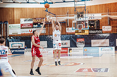 Basketball, Basketball Superliga 2023/24, Qualifikationsrunde 1., Oberwart Gunners, BC Vienna, Aron Stazic (21), Sebastian Kaeferle (7)