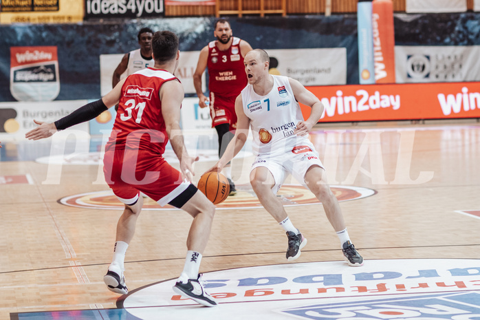 Basketball, Basketball Superliga 2023/24, Qualifikationsrunde 1., Oberwart Gunners, BC Vienna, Davor Konjevic (31), Sebastian Kaeferle (7)