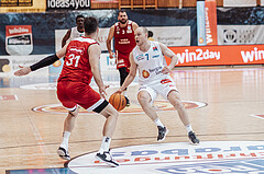 Basketball, Basketball Superliga 2023/24, Qualifikationsrunde 1., Oberwart Gunners, BC Vienna, Davor Konjevic (31), Sebastian Kaeferle (7)