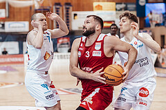 Basketball, Basketball Superliga 2023/24, Qualifikationsrunde 1., Oberwart Gunners, BC Vienna, Sebastian Kaeferle (7), Jozo Rados (3), Florian Koeppel (8)