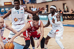Basketball, Basketball Superliga 2023/24, Qualifikationsrunde 1., Oberwart Gunners, BC Vienna, Sebastian Kaeferle (7), Shaquille Rombley (5), Bogic Vujosevic (5), Munis Tutu (10)