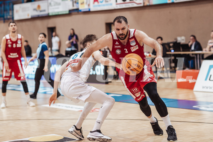 Basketball, Basketball Superliga 2023/24, Qualifikationsrunde 1., Oberwart Gunners, BC Vienna, Florian Koeppel (8), Jozo Rados (3)