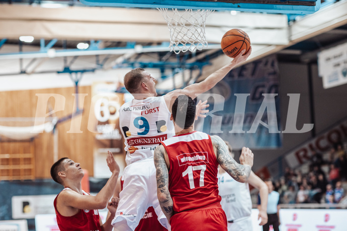 Basketball, Basketball Superliga 2023/24, Qualifikationsrunde 1., Oberwart Gunners, BC Vienna, Edi Patekar (9), Ivan Siriscevic (17)