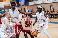 Basketball, Basketball Superliga 2023/24, Qualifikationsrunde 1., Oberwart Gunners, BC Vienna, Sebastian Kaeferle (7), Shaquille Rombley (5), Bogic Vujosevic (5), Munis Tutu (10)