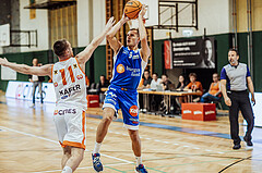 Basketball, Basketball Superliga 2023/24, Grundduchgang 2.Runde, Fürstenfeld Panthers, Oberwart Gunners, Nikica Nikolic (11), Edi Patekar (9)