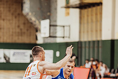 Basketball, Basketball Superliga 2023/24, Grundduchgang 2.Runde, Fürstenfeld Panthers, Oberwart Gunners, Nikica Nikolic (11), Edi Patekar (9)