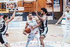 Basketball, Basketball Superliga 2023/24 , VF 4, Oberwart Gunners, Gmunden Swans, Jonathan Knessl (12), Patrick Emilien (15)