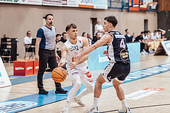 Basketball, Basketball Superliga 2023/24 , VF 4, Oberwart Gunners, Gmunden Swans, Jonathan Knessl (12), Vuk Zivanovic (4)